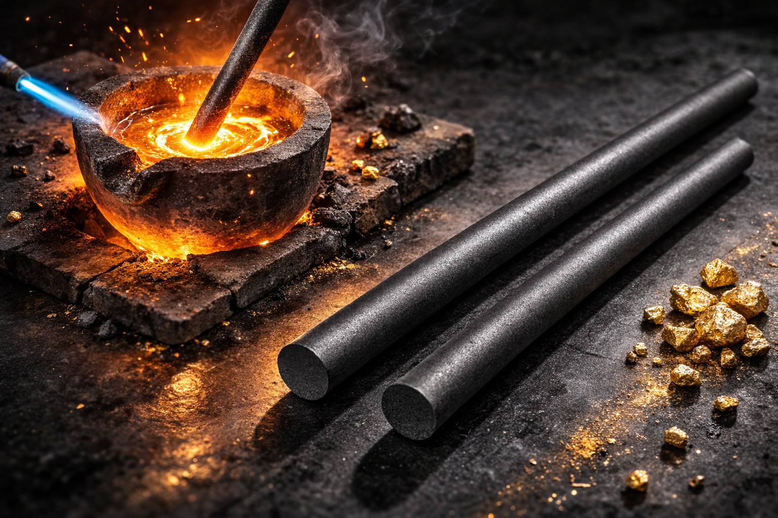 Gold Melting Kit Small Ceramic Crucible + 3/8″ Graphite Stirring Rod Refining
