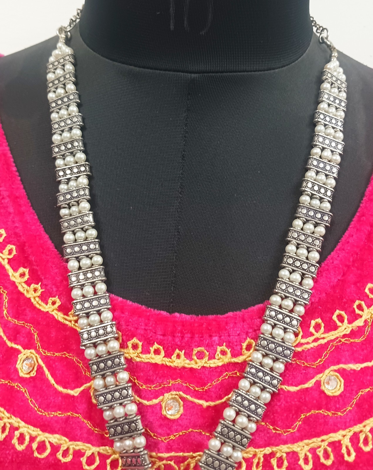 OXIDISED ETHNIC LONG NECKLACE KRISHNA FLUTE PEARL WOMEN JEWELRY RAKSHABANDHAN
