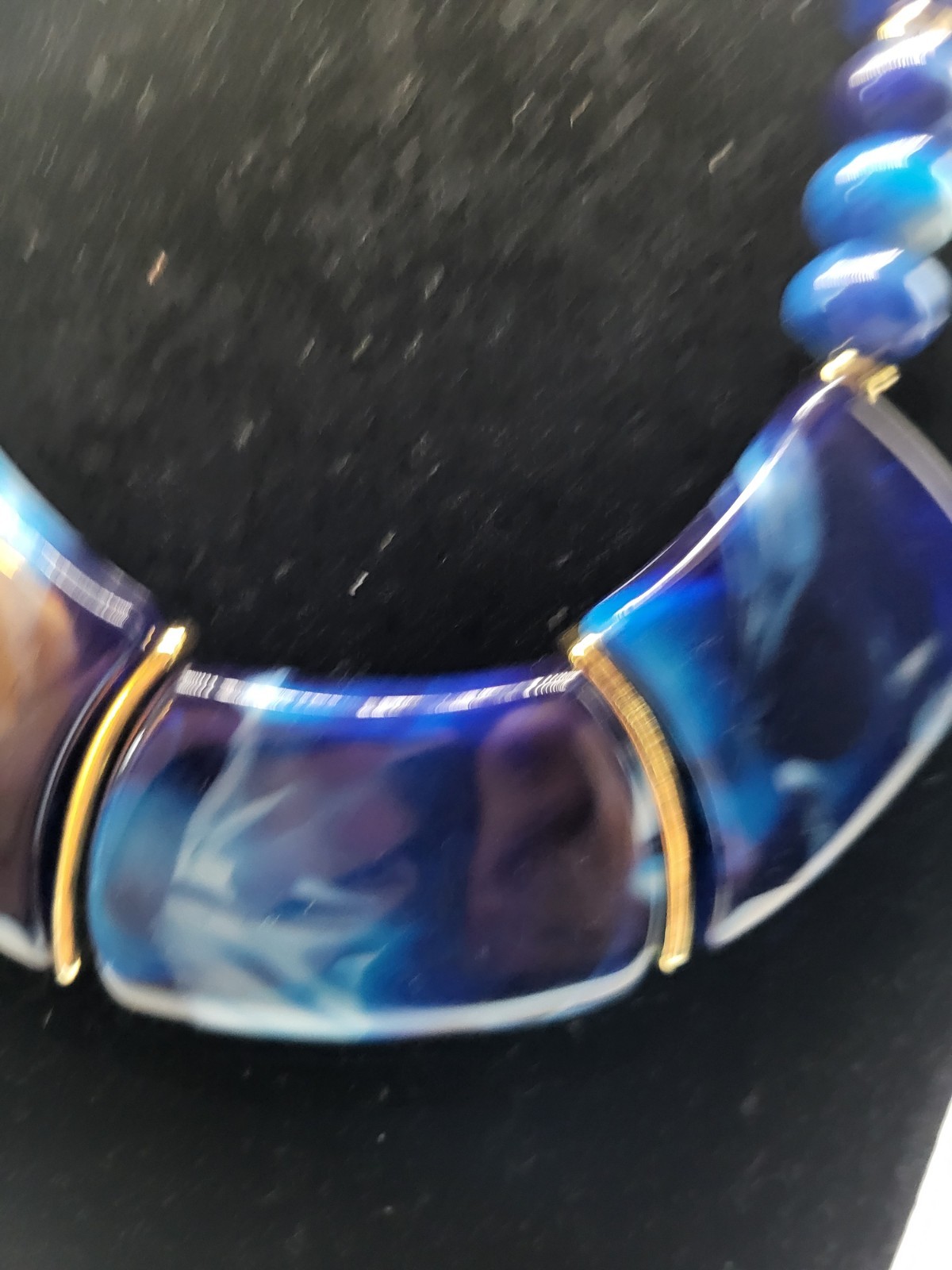 Vintage Blue Plastic Bead Necklace Chunky Statement Acrylic Lucite Style