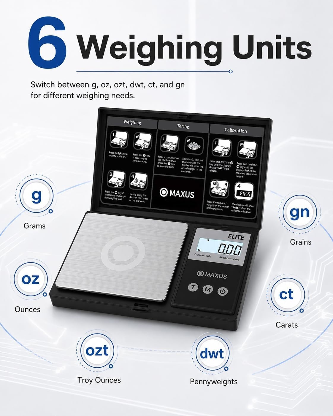 Versatile High Precision Gram Scale 500g | 6 Units, Tare Function & LCD Display