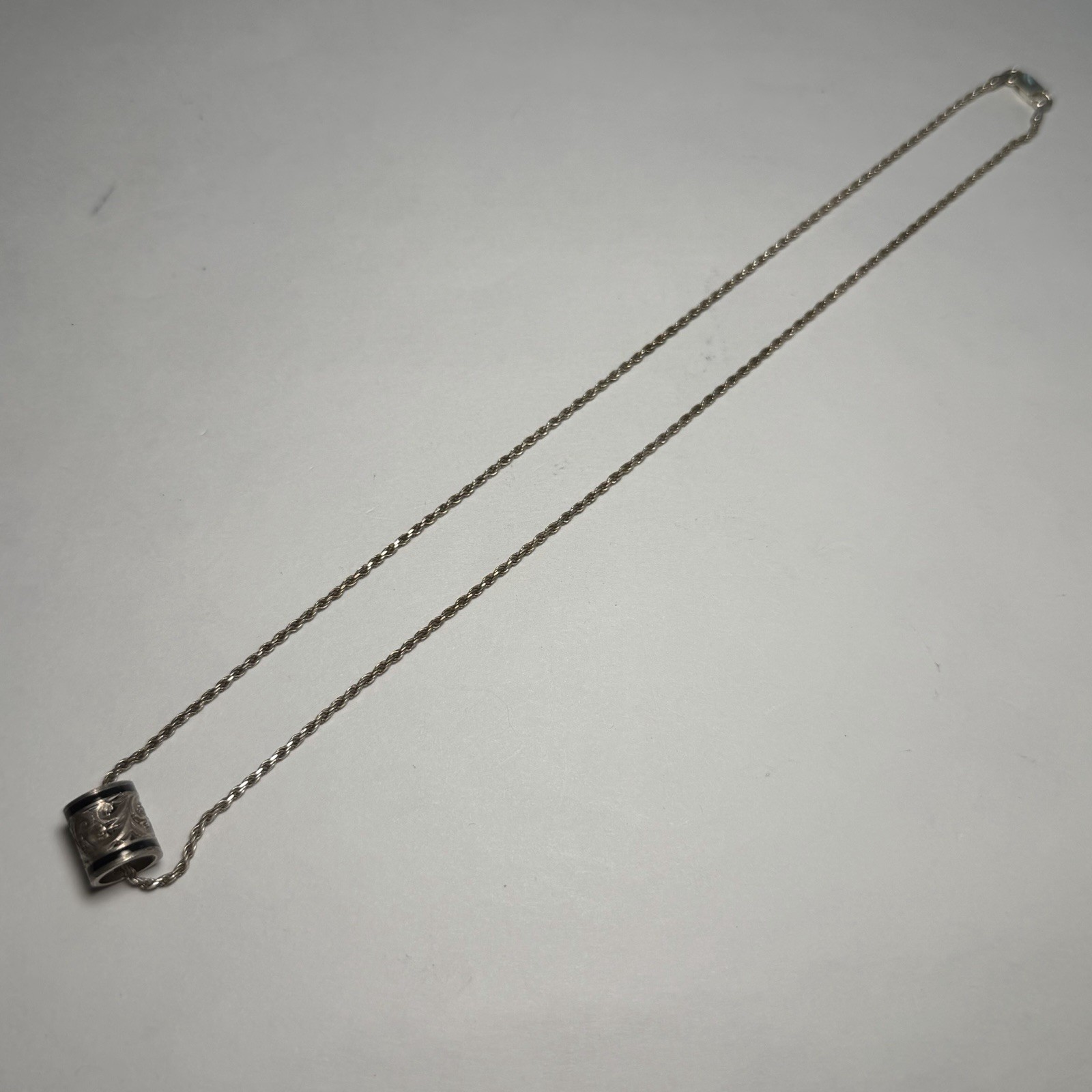 18″ Sterling Silver 925 Hawaiian Scroll Barrel Slide Charm Silver Rope Necklace