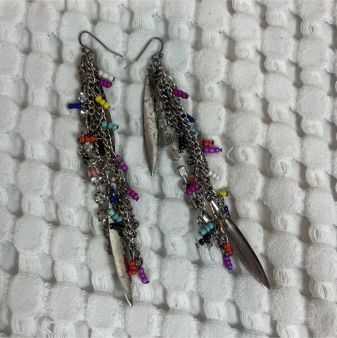 Multicolor Beaded Dangle Drop Earrings Beads Metal Hook Closure Asymmetrical