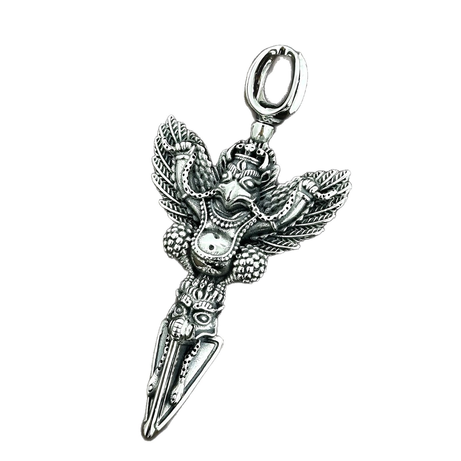 Solid 925 Silver Tibetan Garuda Phurba Dagger Pendant Mens Buddhist Amulet