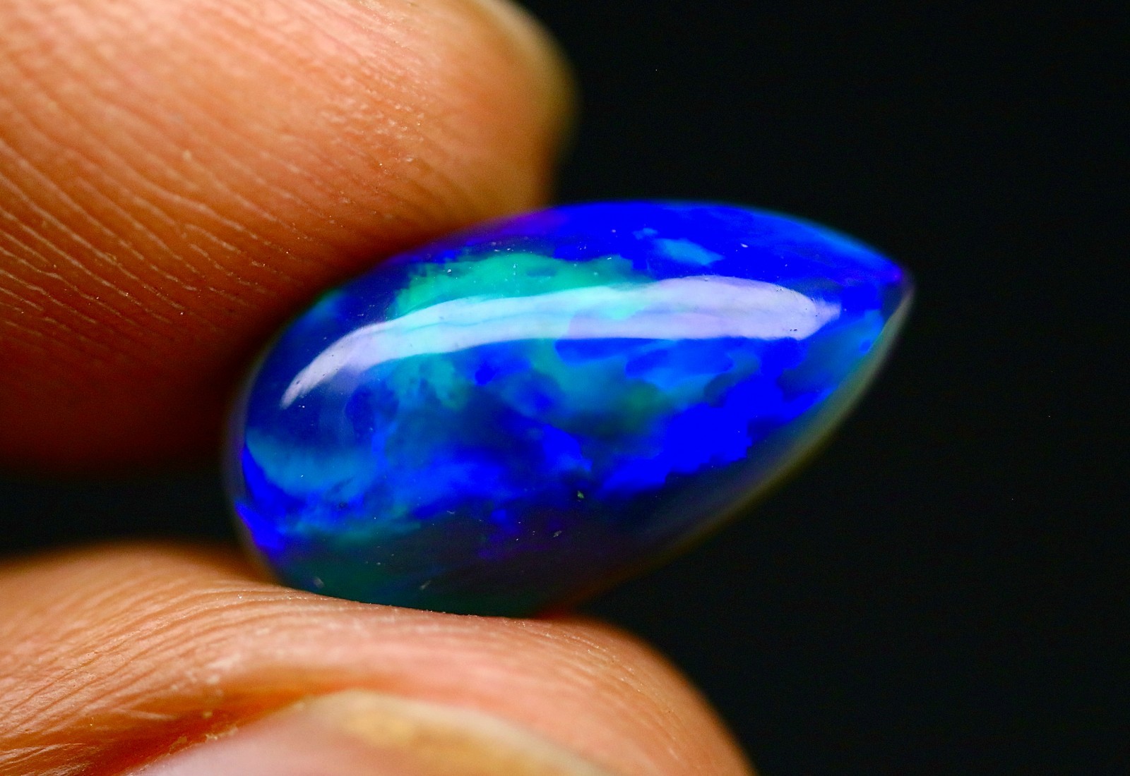 AAA+ Blue Fire Ethiopian Opal, Pear Shape Black Opal Cabochon, 2.5 CT (14x8x4mm)