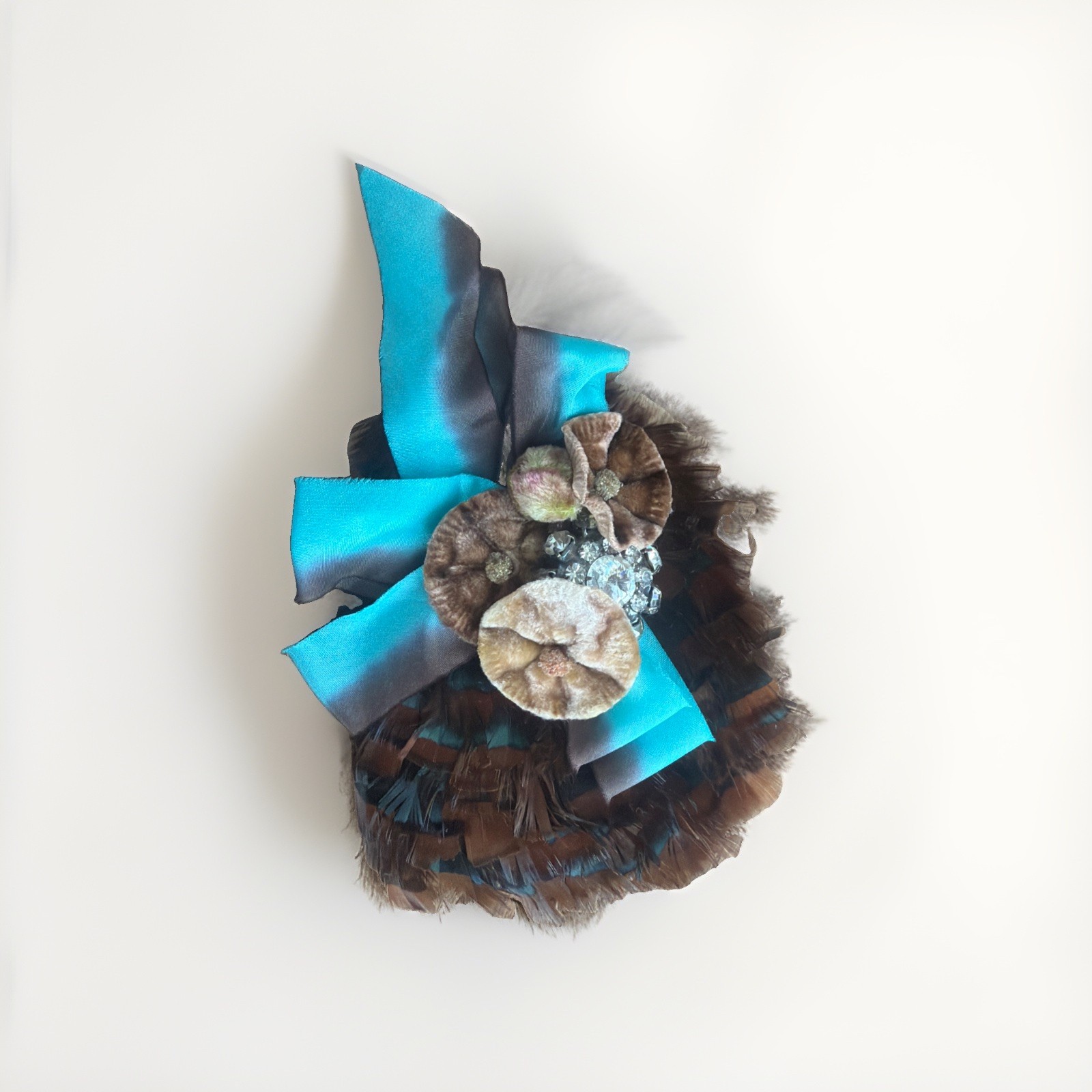 Feather Velvet And Crystal Brooch Pin