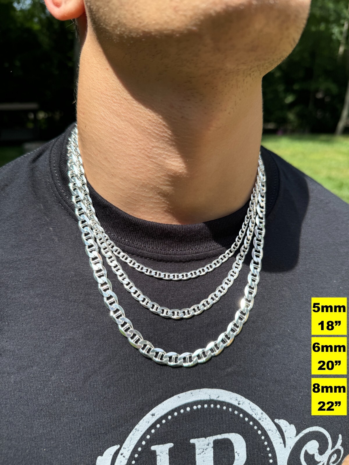 Real Solid 925 Sterling Silver Mariner Link Chain Or Bracelet ITALY 3-12mm Mens