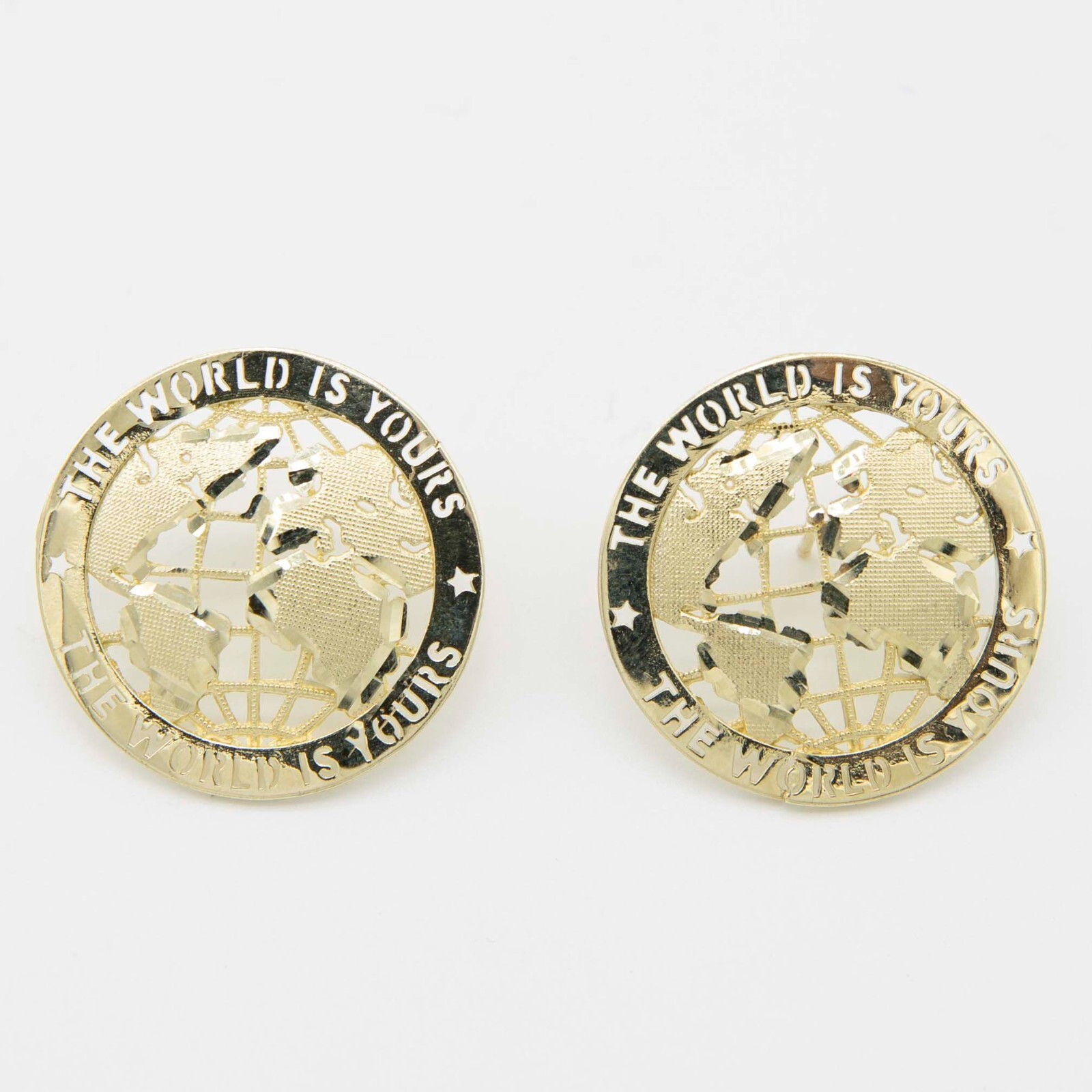 “The World is Yours” Stud Earrings Real Solid 10K Yellow Gold