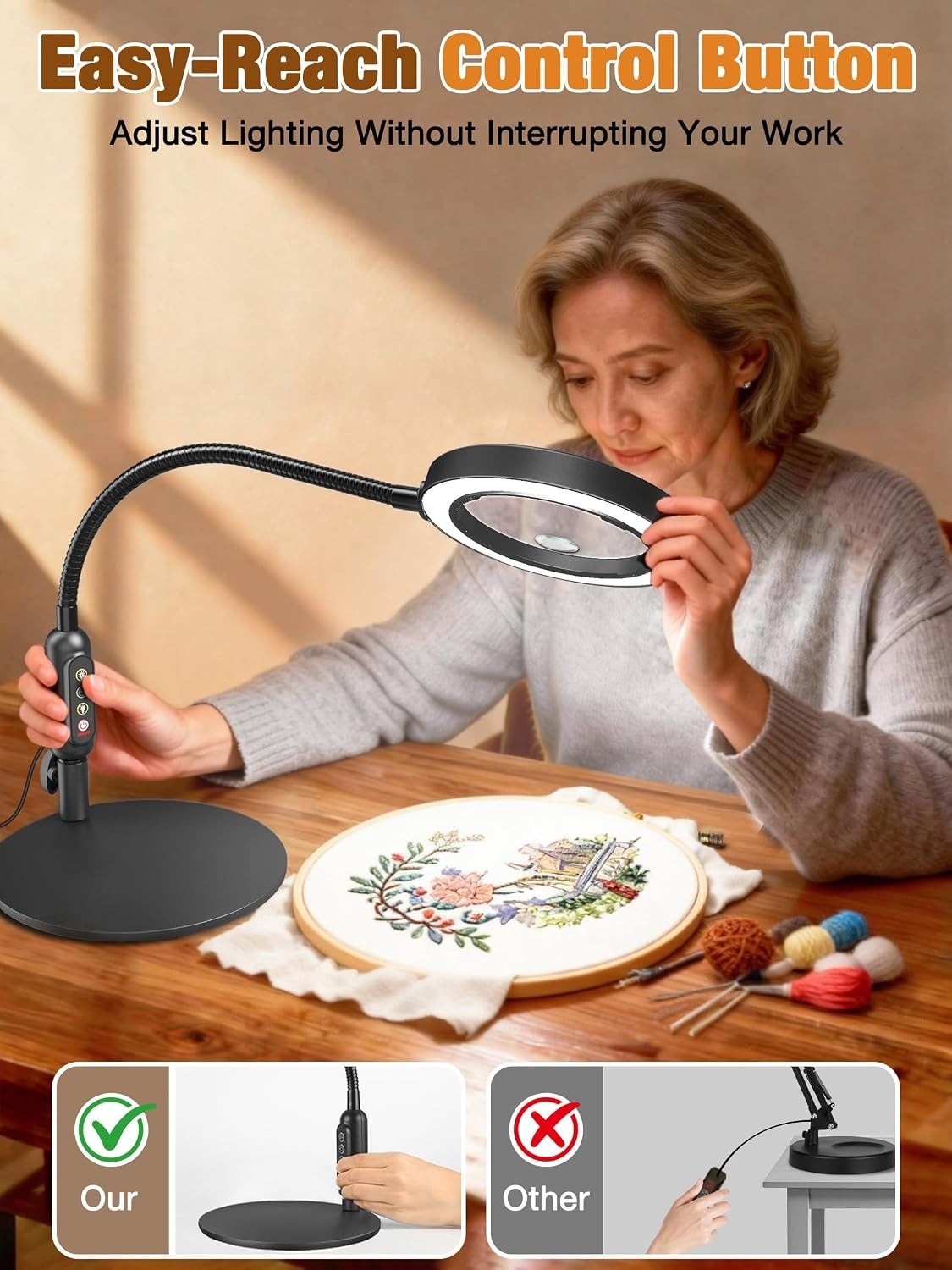 30X 10X Magnifying Glass with Light and Stand, 5 Color Modes Stepless Dimmable,