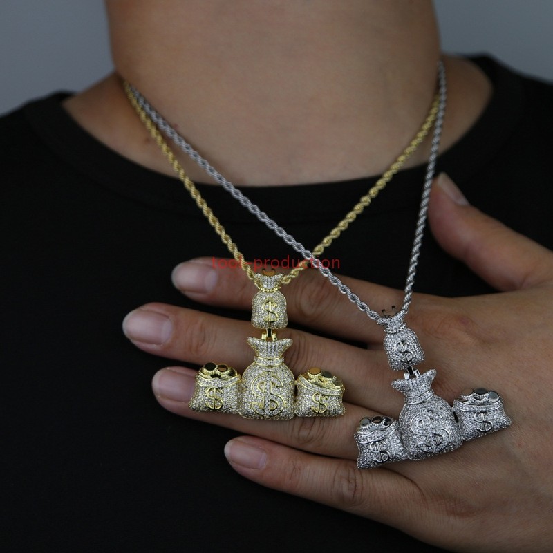 tool-production Hip Hop Style Multi Money Bag Zircon Pendant With Free Chain