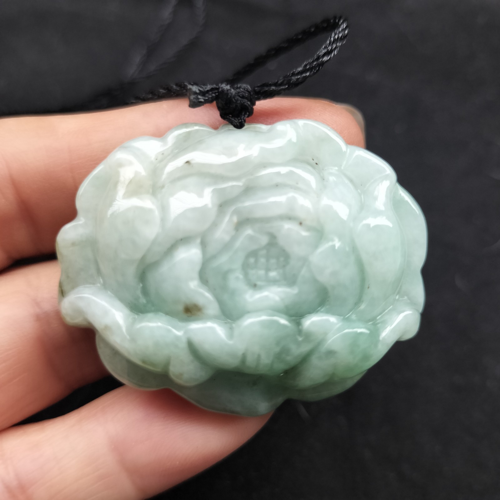 Certified Green Lavender Natural Type A Jade Jadeite Carved Flower 富贵花开 Pendant