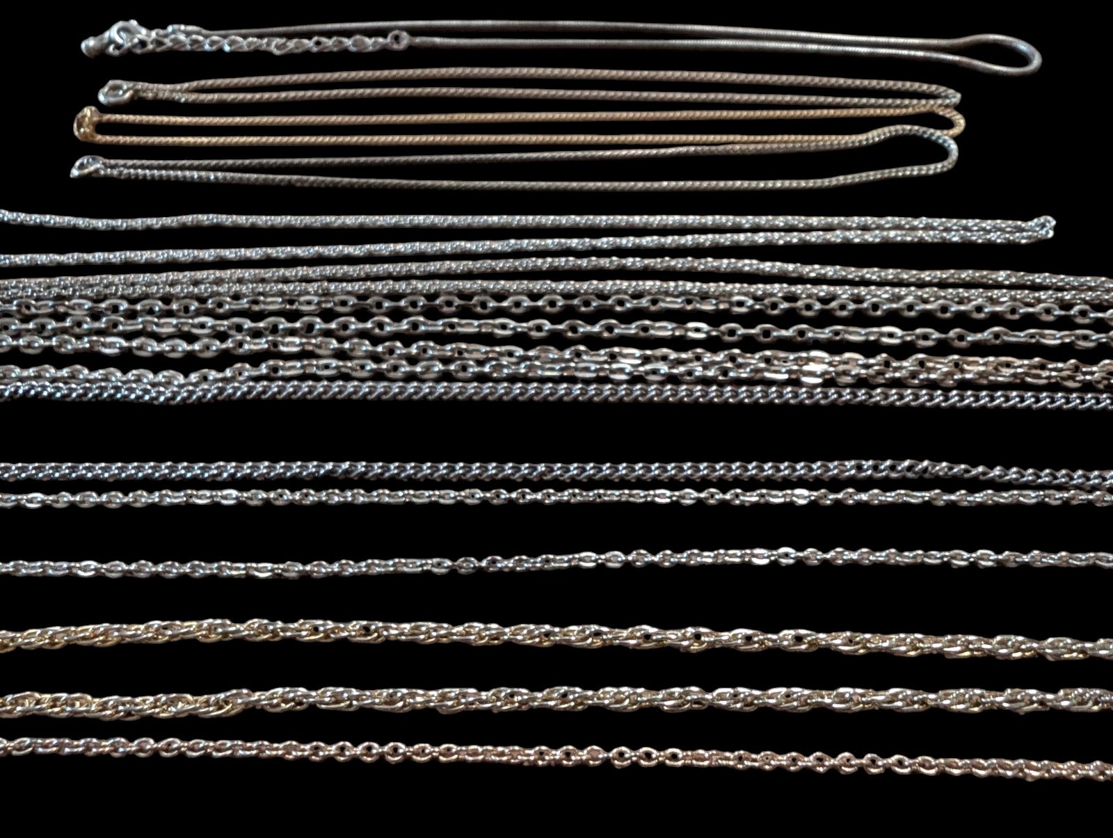 Lot of 14 Vintage Costume Chains Mix Gold Silver Tone Bulk Jewelry Craft Destash