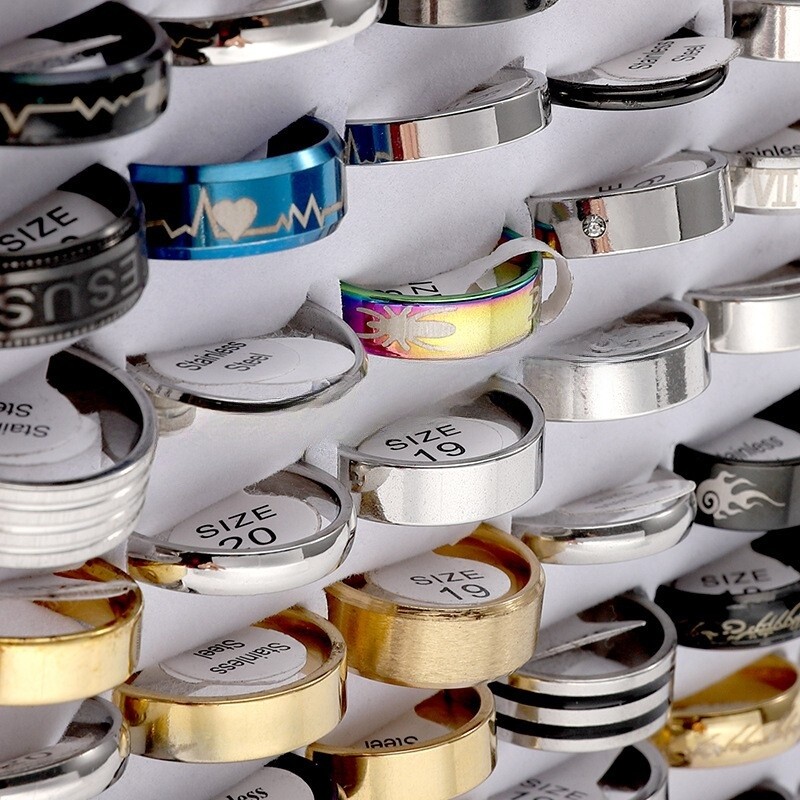 100PCS Wholesale Mixed Stainless Steel Rings Bulk Lot Men’s Fashion Jewelry Ring
