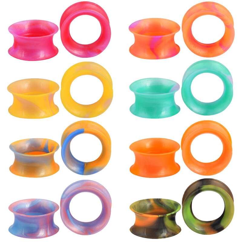 Pair Thin Silicone Ear Plugs-Tunnels Soft Ear Gauges Flexible Earlets 2g-3/4”