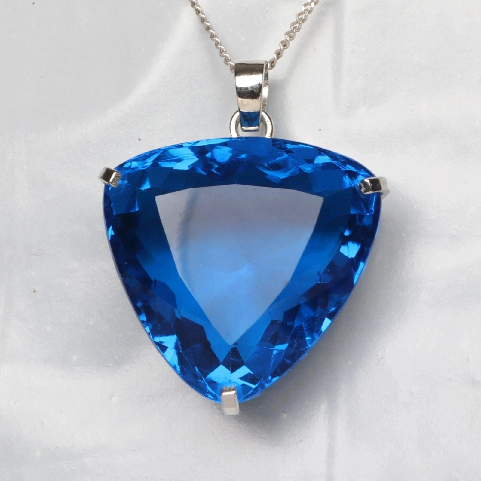 50 Ct+ Natural Blue Topaz 925 Solid Silver Trillion Pendant Gemstone Certified