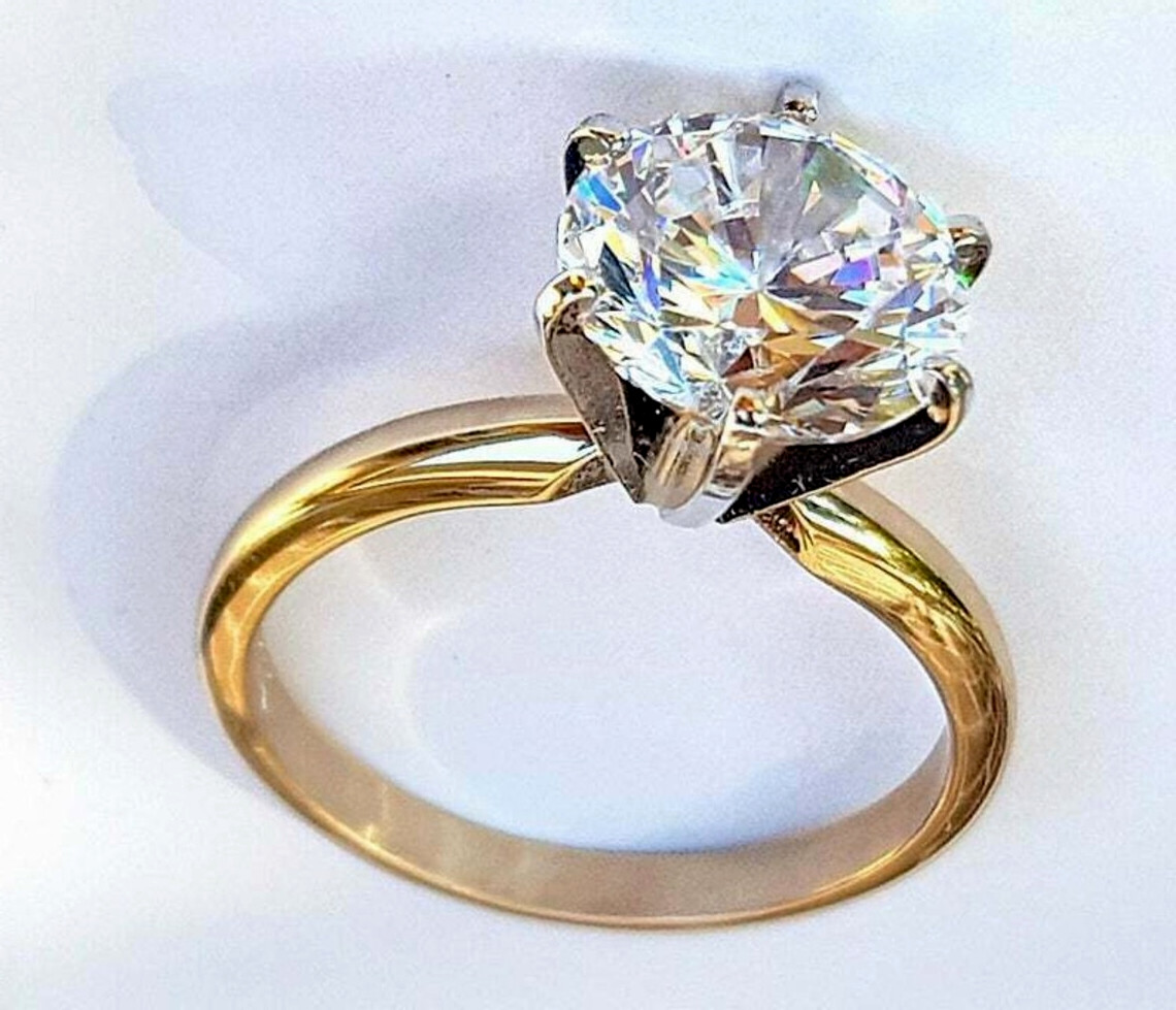 5.85 Ct White Diamond Solitaire Ring with 18KP Gold Plating
