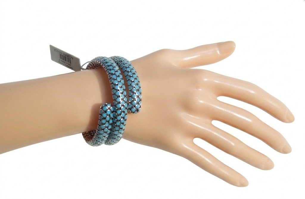 John Hardy Dot Turquoise Enamel Silver 28.5mm Coil Bracelet 99 grams $1,795 NWT