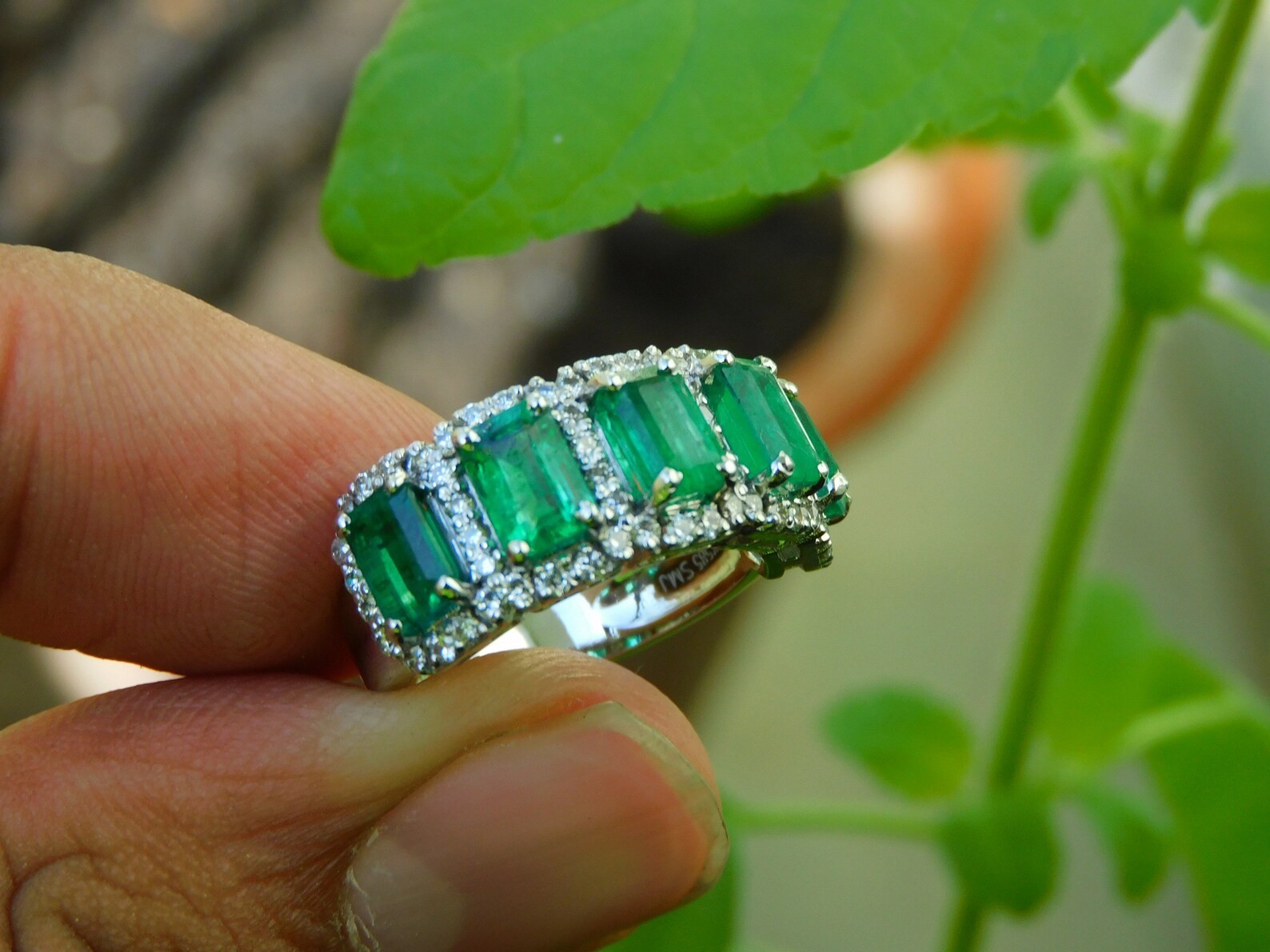 2.55 Ct Emerald Cut Natural Emerald & Diamond Ring 14K Solid White Gold Size 7