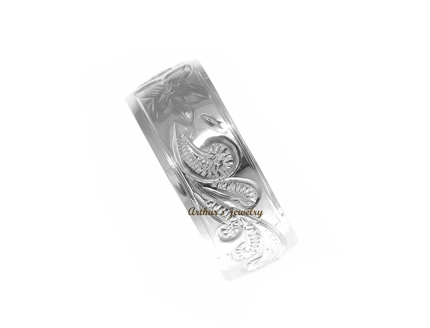 8MM STERLING SILVER 925 HAWAIIAN PLUMERIA SCROLL “KUUIPO” BAND RING SMOOTH EDGE