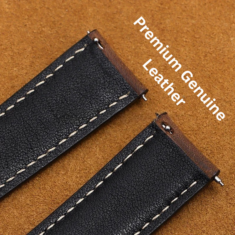 Genuine Leather Watch Strap Quick Release Butterfly Clasp Band 16-22mm