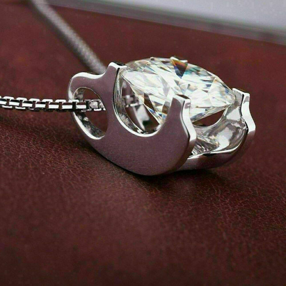 2Ct Round Lab-Created Diamond Solitaire Pendant Necklace 14K White Gold Finish