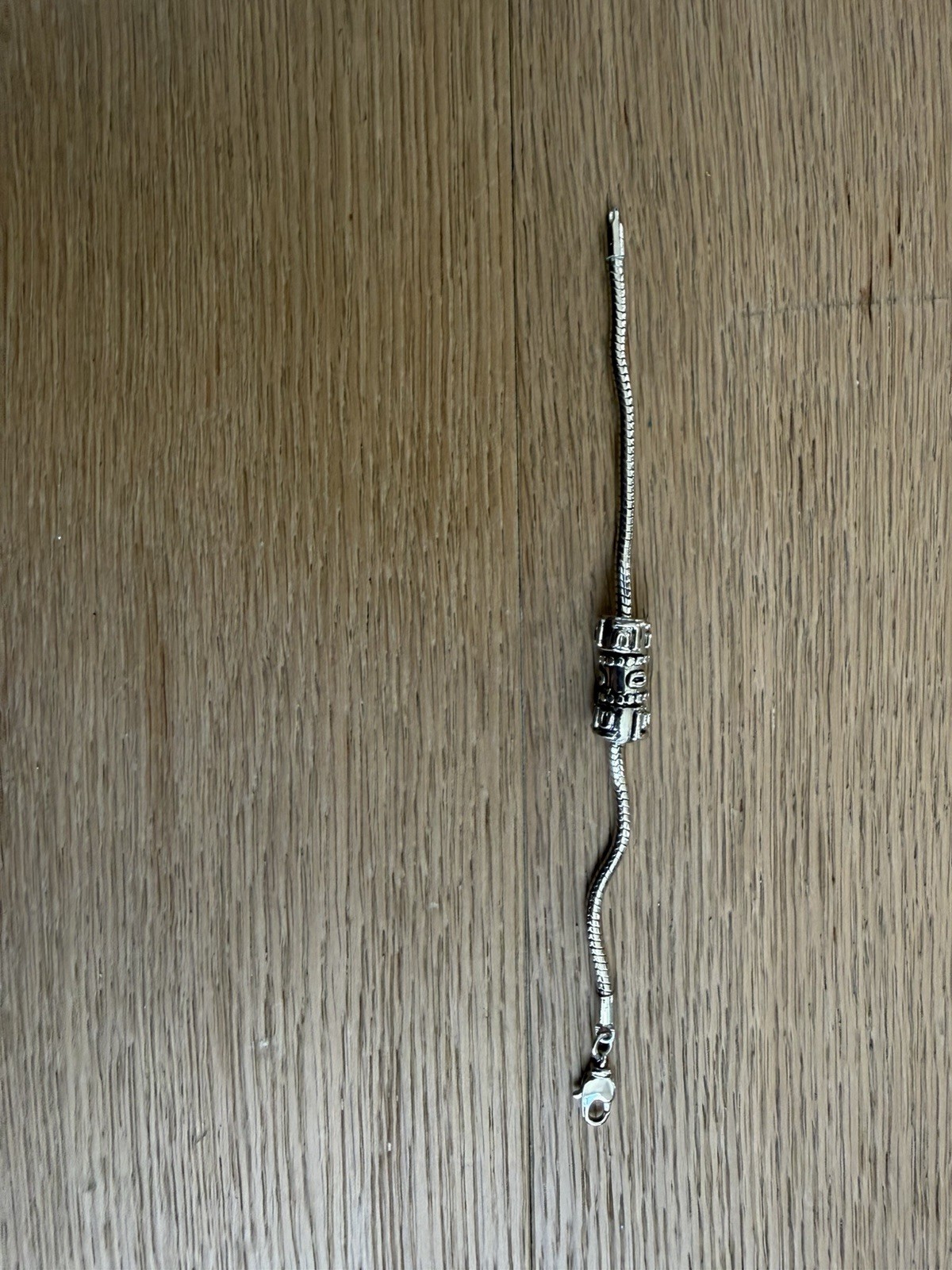 BRACELET Youth Silver Tone W 3 Slide Beads, Charm Style, 6.5 in. pristine cond.