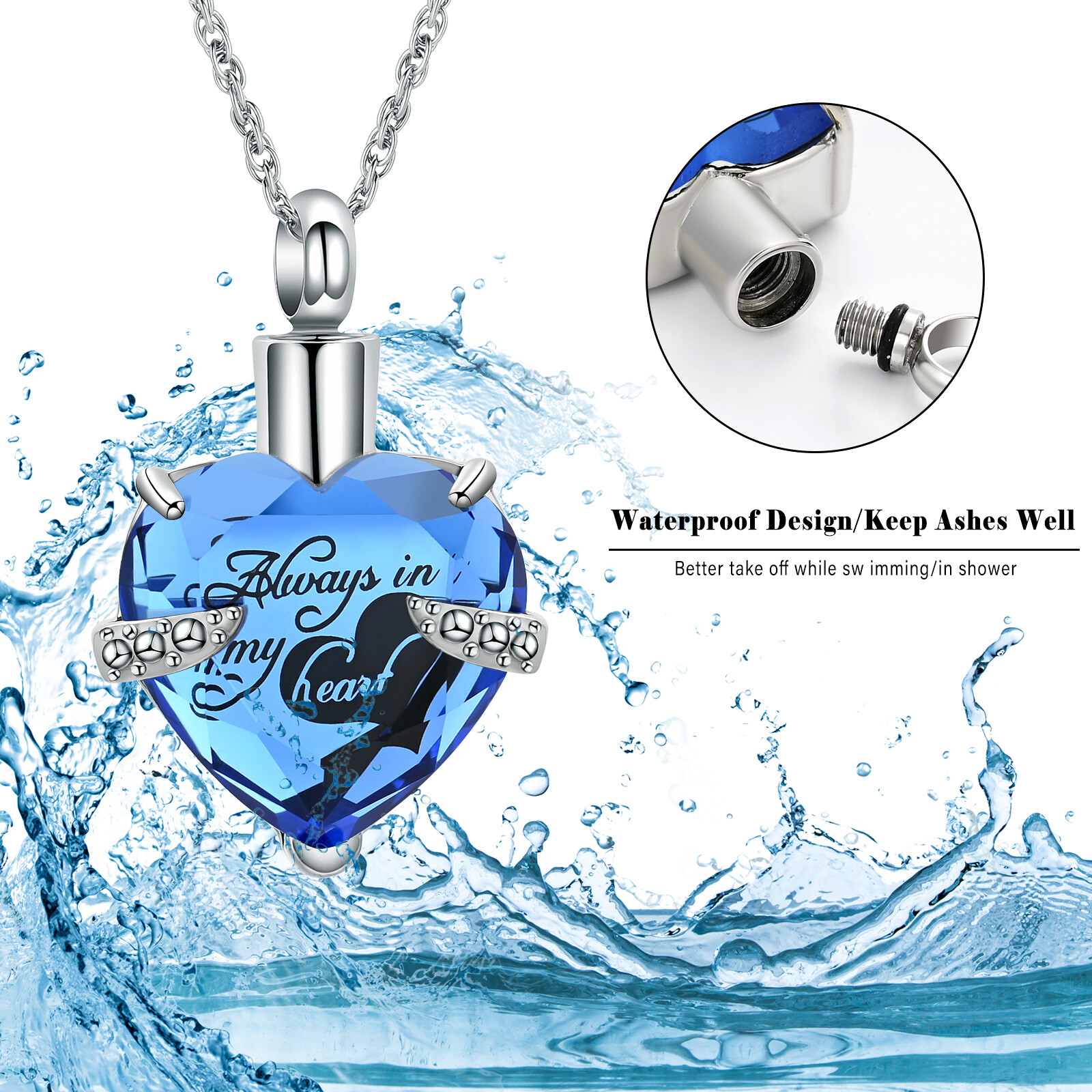 Crystal Cremation Jewelry for Ashes – Heart Urn Pendant Memorial Ashes Necklace