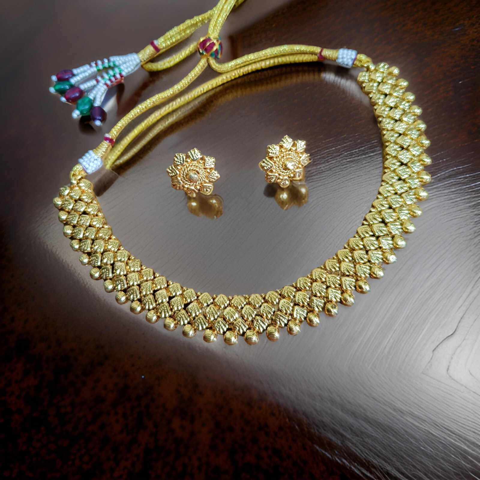 22K Gold Plated Bollywood Indian Wedding Necklace Earrings Beautiful Jewelry Set