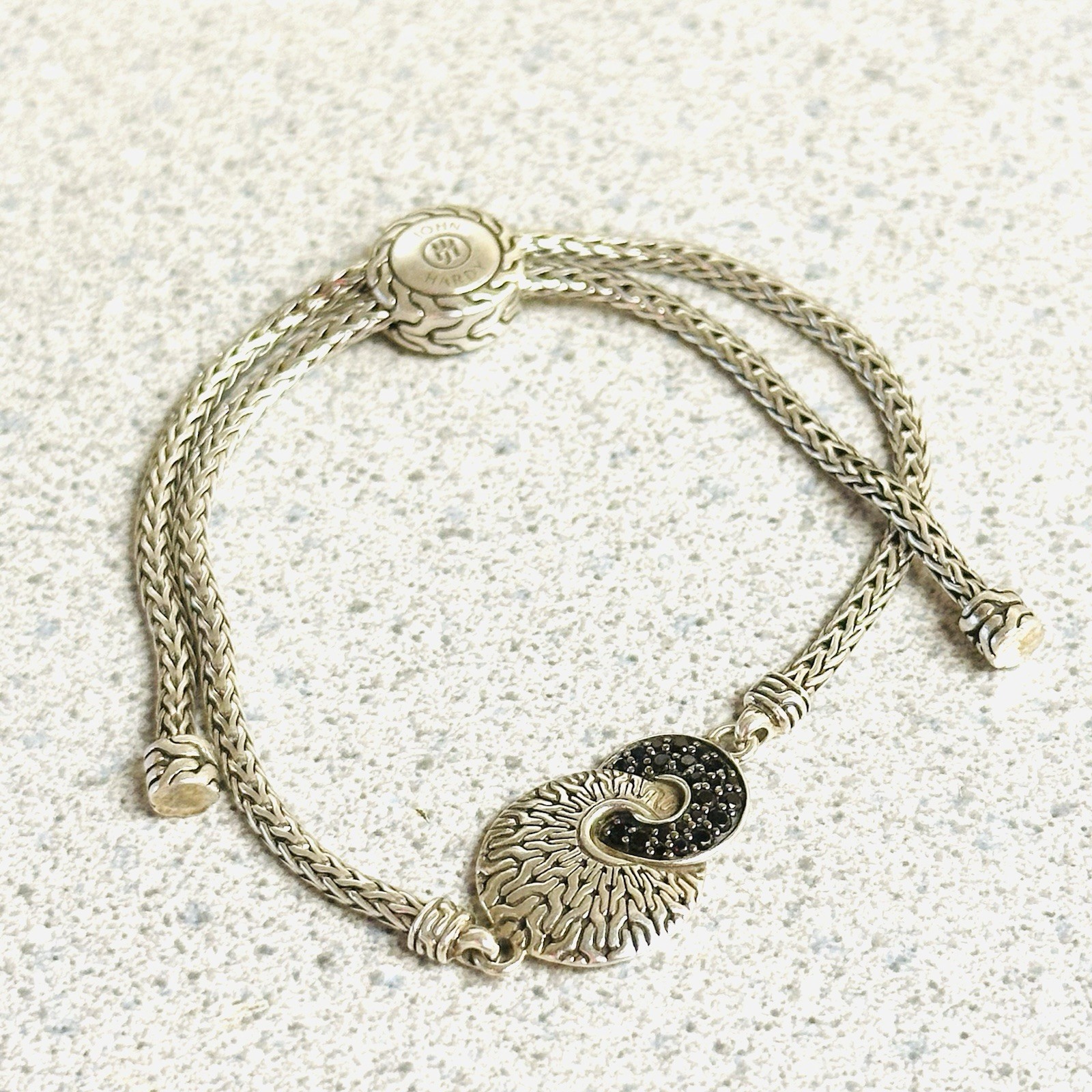 John Hardy BlackSapphire Spinel SilverCircle Woven ChainBracelet 12.0 Gr