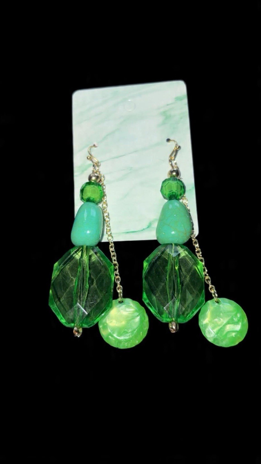 Green Round Beaded Dangle Drop Earrings Metal Hook Fashion Jewelry