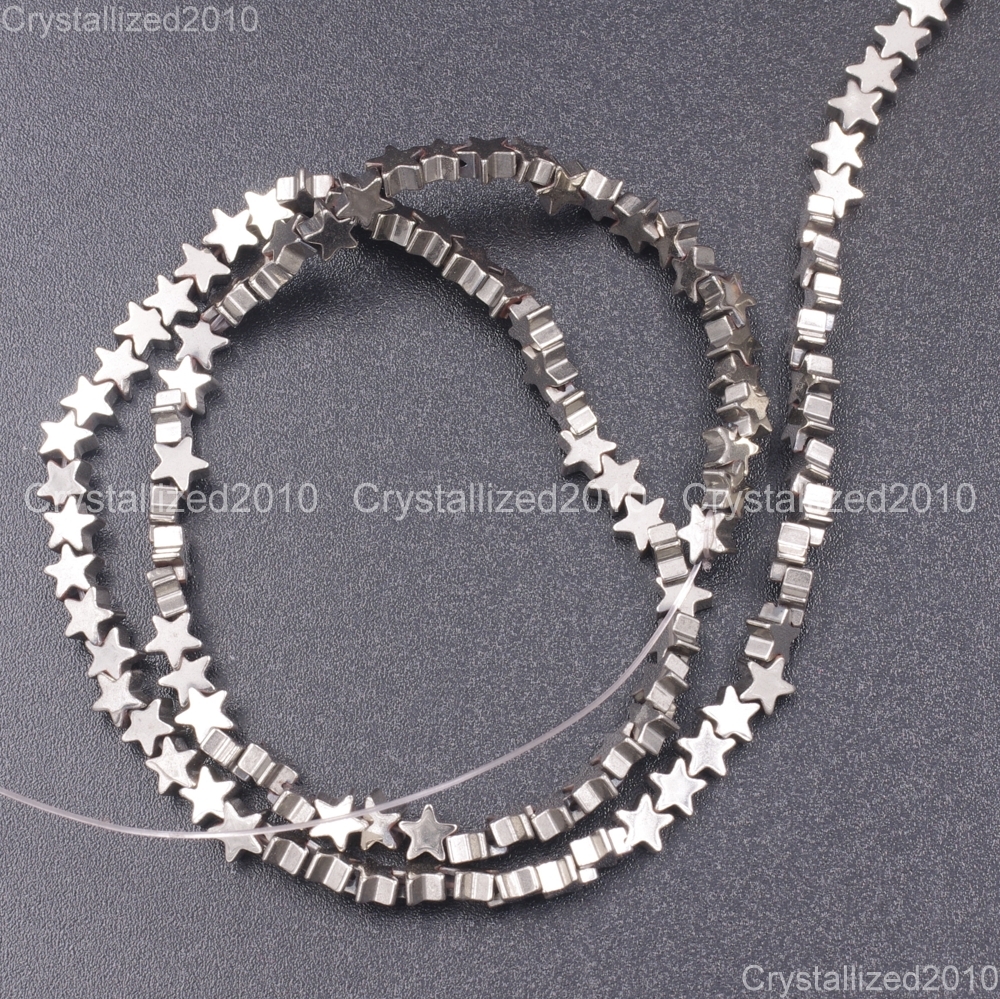 2 Strands Natural Hematite Gemstone Flat Star Beads 6mm 8mm 10mm Silver Gold 16″
