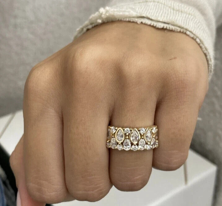 Wedding Ring Diamond Band Pear & Round EF VS Lab Grown Solid 14k Yellow Gold