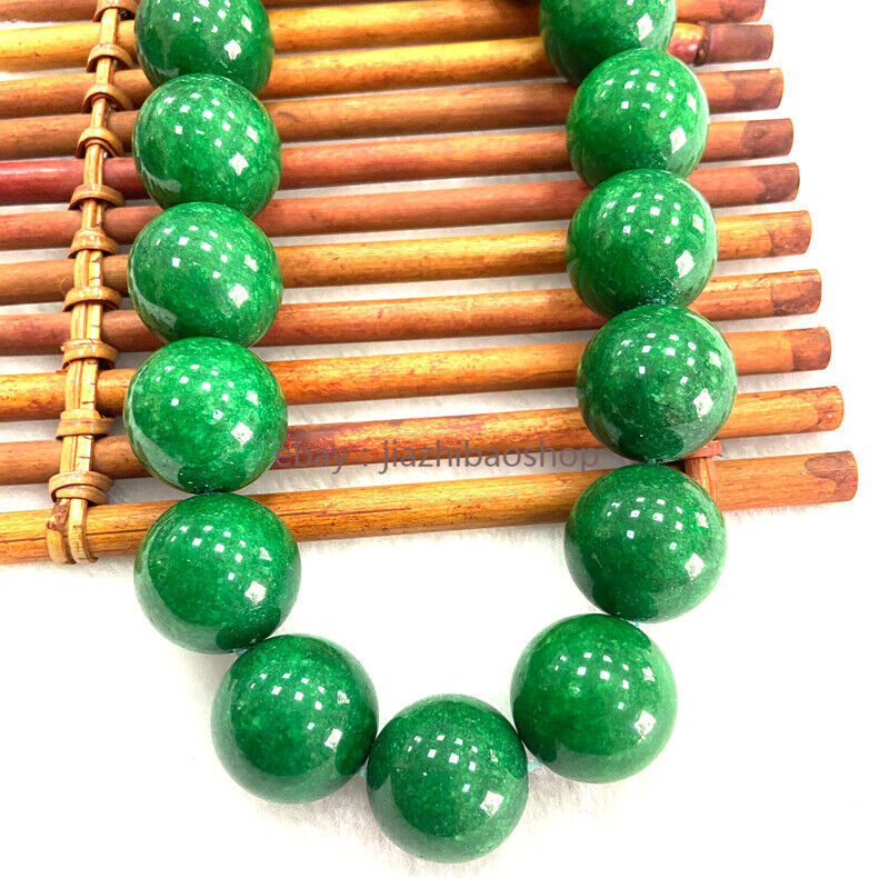 Huge 20mm Natural Green Jade Jadeite Round Beads Gemstone Necklace 16-36 In