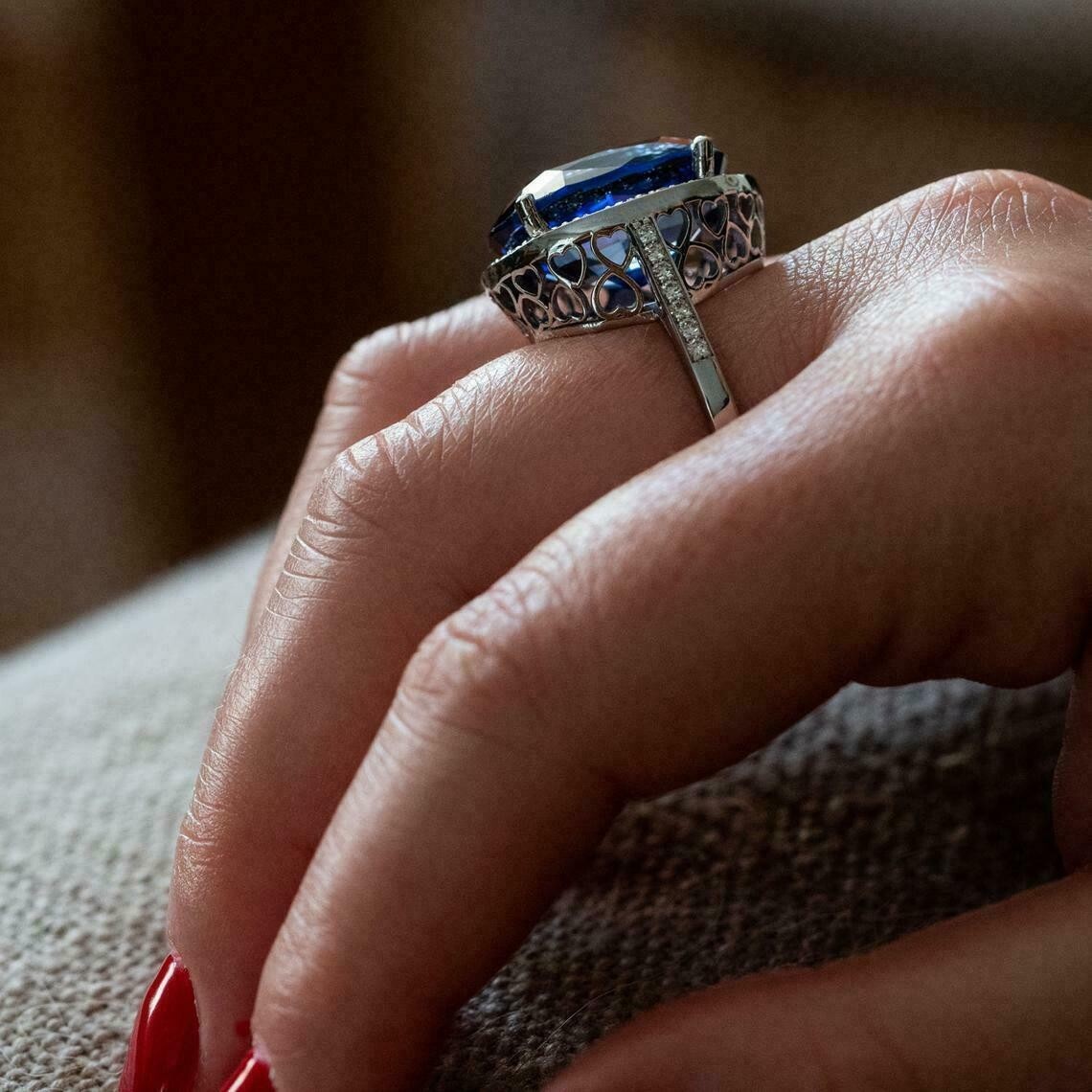4Ct Lab Created Sapphire Diamond Halo Engagement Ring 14K White Gold Finish