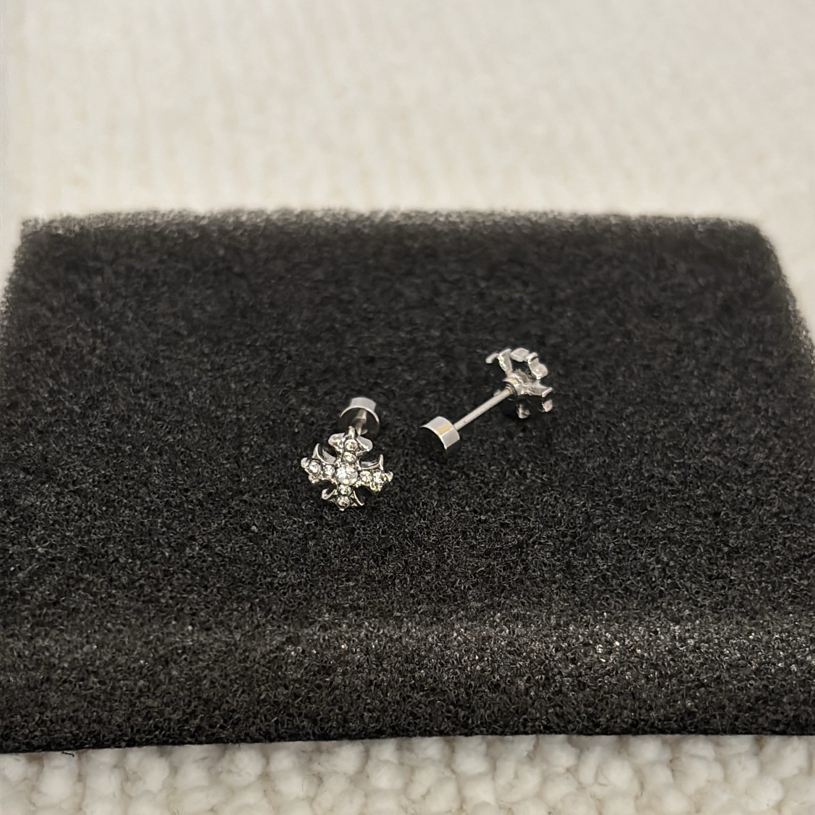 Small CZ Cross Stud Earrings for Men Women Screw Back Design Unisex Earrings