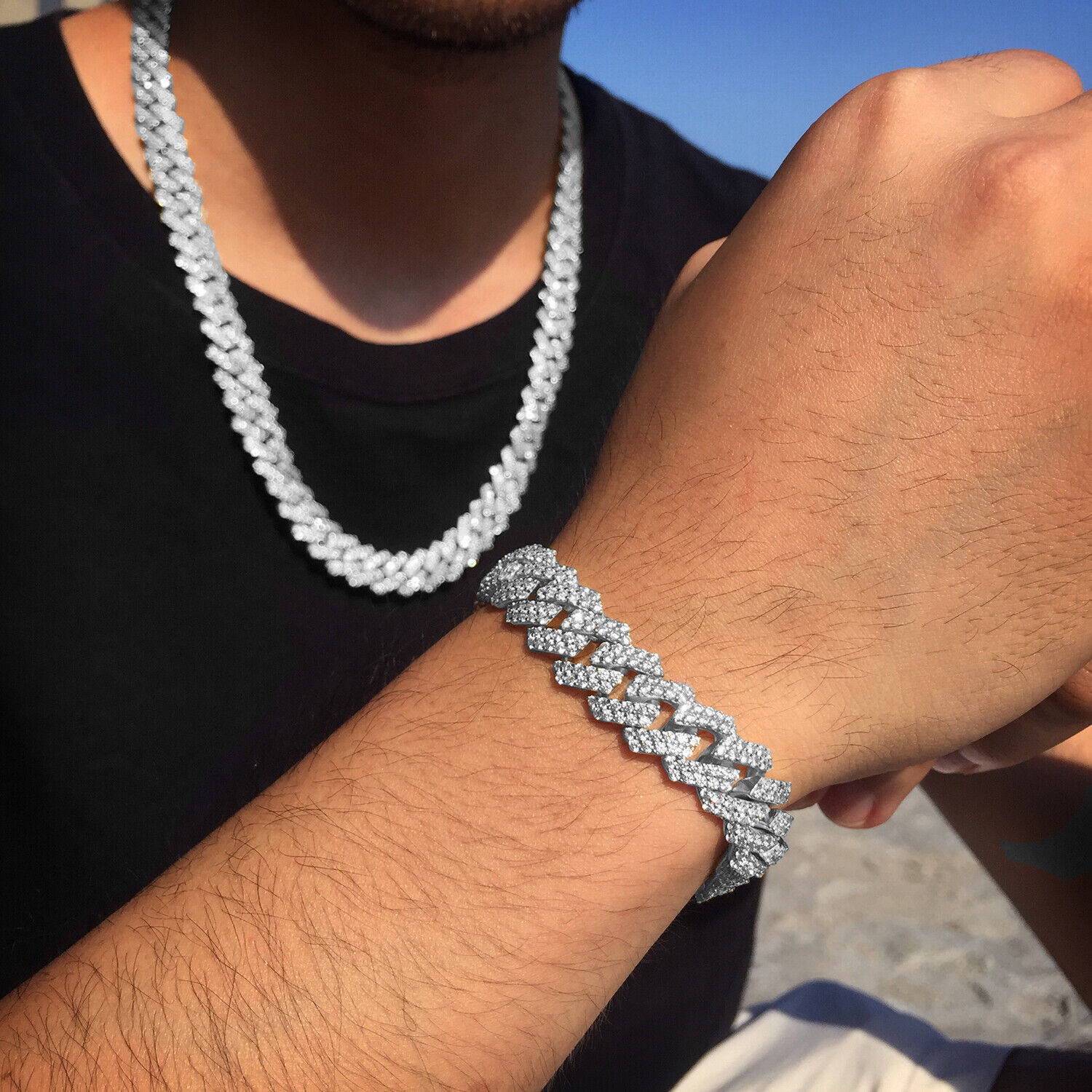 12mm Iced CZ Out Cuban Link Chain 14K/White Gold Stainless Steel Hip Hop Jewelry