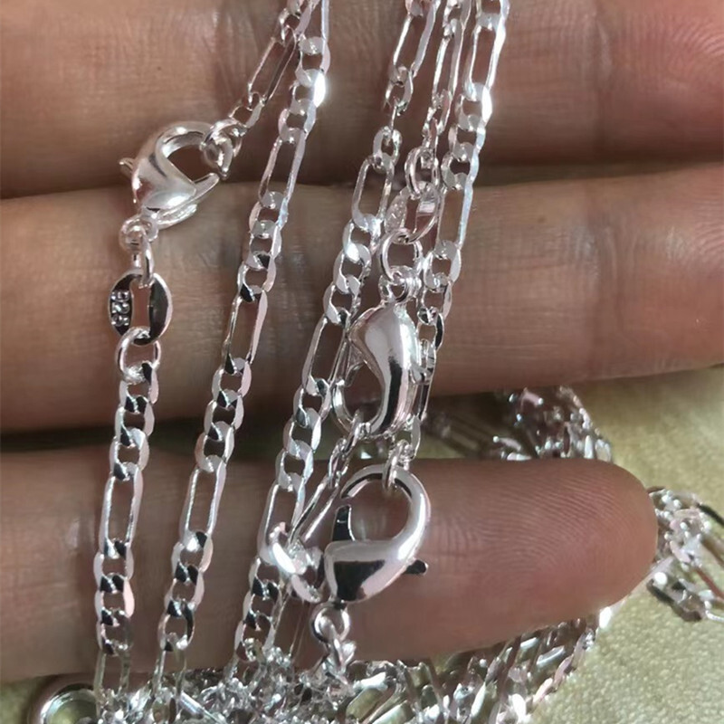 5pcs 925 Sterling Silver Plated 16-30Inch 2.5MM Chain Fashion Men Figaro