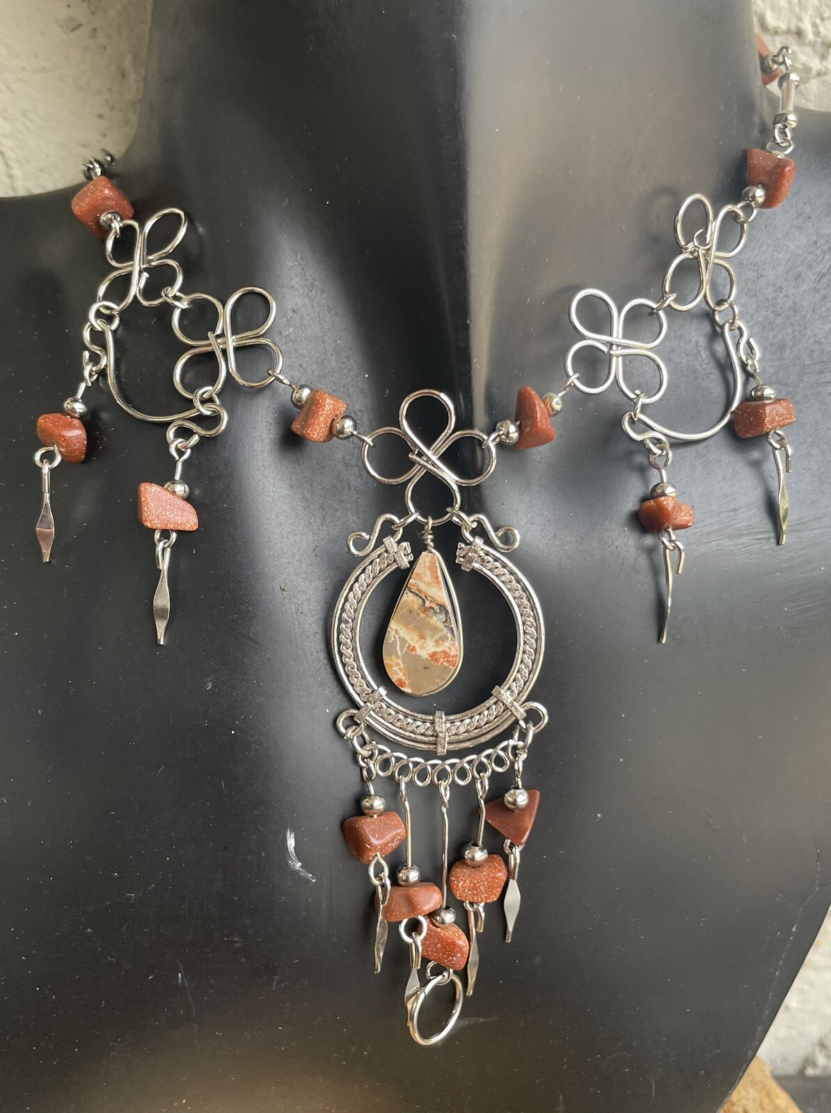 Peruvian LeoparditeSemi-Precious Stone Necklace Long Earrings Bracelet Set Peru