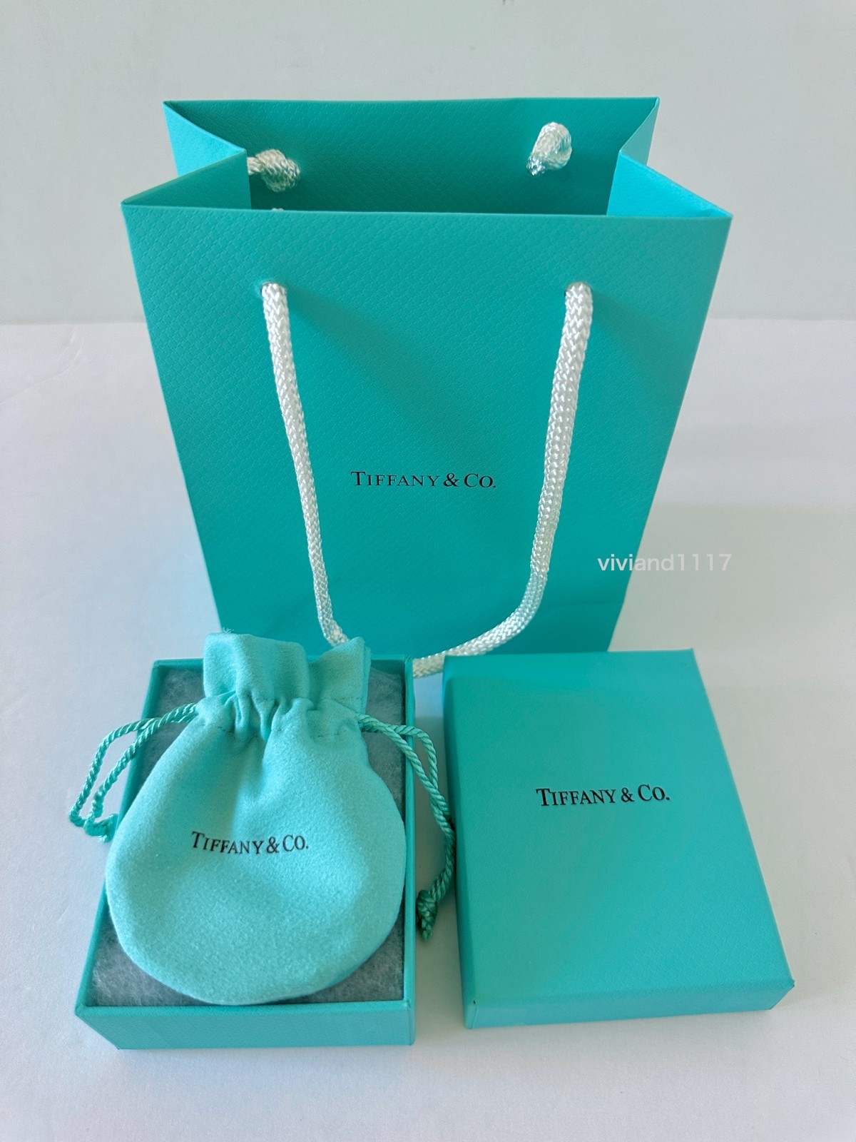 Tiffany & Co Empty 3.75″ x 3″ x 1.5″ Blue Gift Box/ Pouch/shopping bag 3pc set