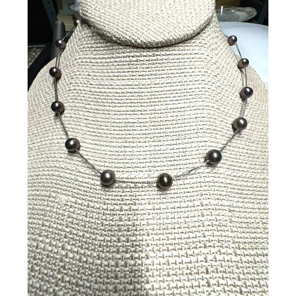 ITALIAN 925 STERLING SILVER SOUTH SEAS (TAHITIAN) BLACK PEARLS NECKLACE SKY