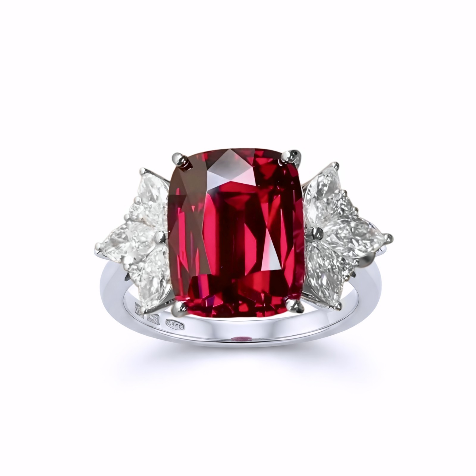 Luxury Natural Red Garnet Cushion Ring Solid 925 Sterling Silver Women Ring