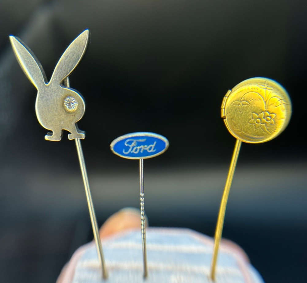 Vintage Stick Pin Lot Playboy Bunny Ford Enamel Locket Pendant Tie Lapel Pins 3