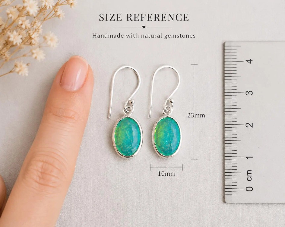 Blue Opal Drop Earrings Aqua Fire Opal Look Jewelry Gift for her