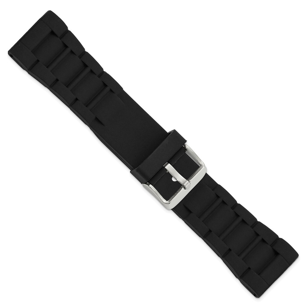 DeBeer 20mm Black Link Style Silicone Rubber Stainless Steel Buckle Watch Band