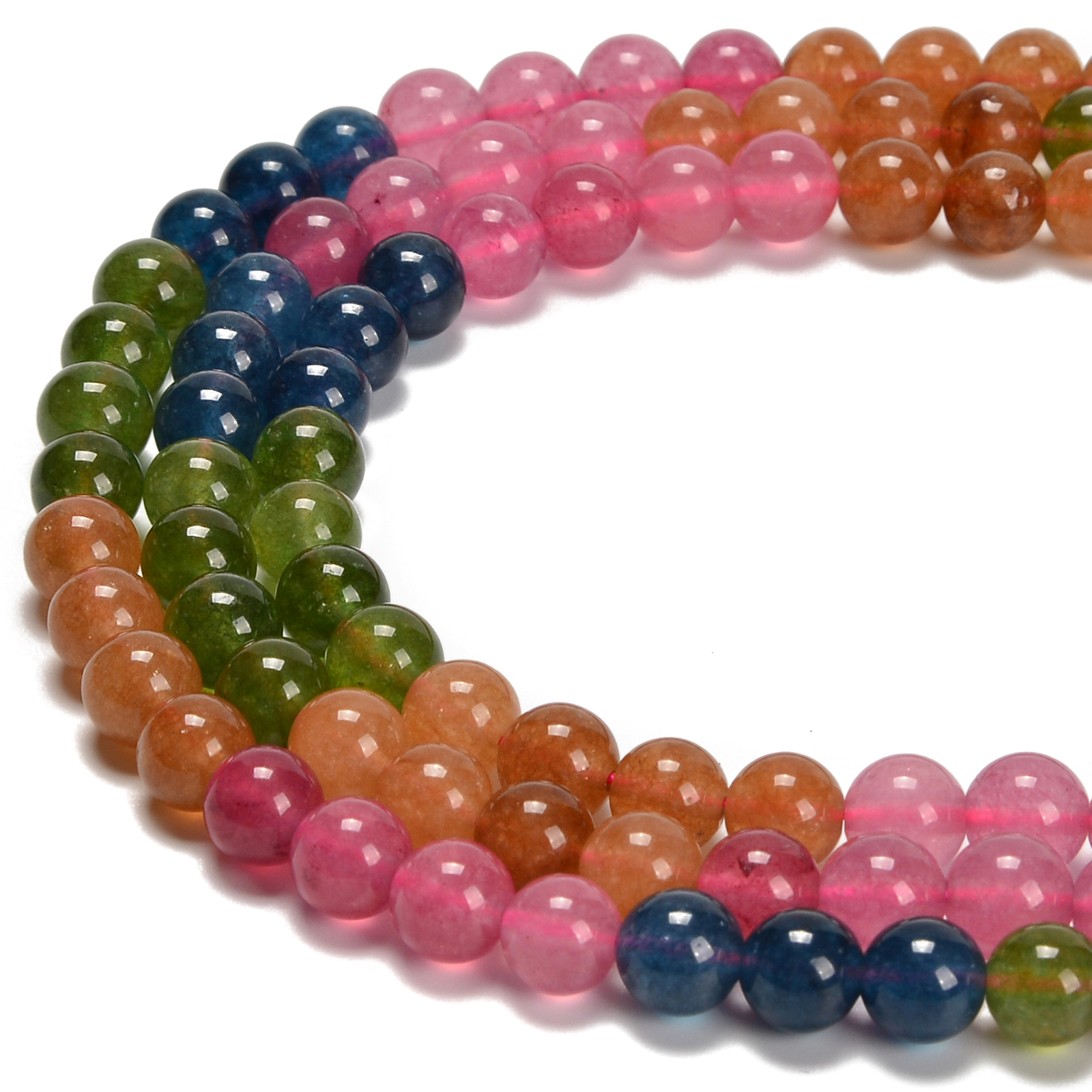 Chakra Rainbow Dyed Jade Smooth Round Beads 6mm 8mm 10mm 15.5”Strand