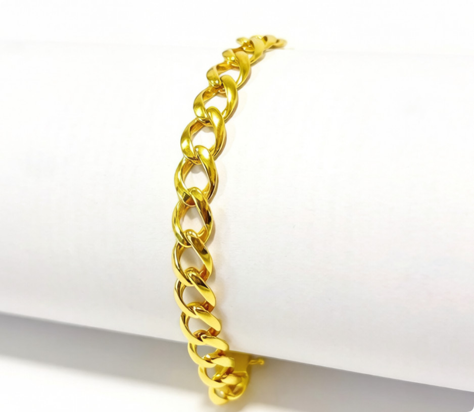 18K Yellow Gold Solid Cuban Link Chain Bracelet 8mm 8″ Unisex for Men Women