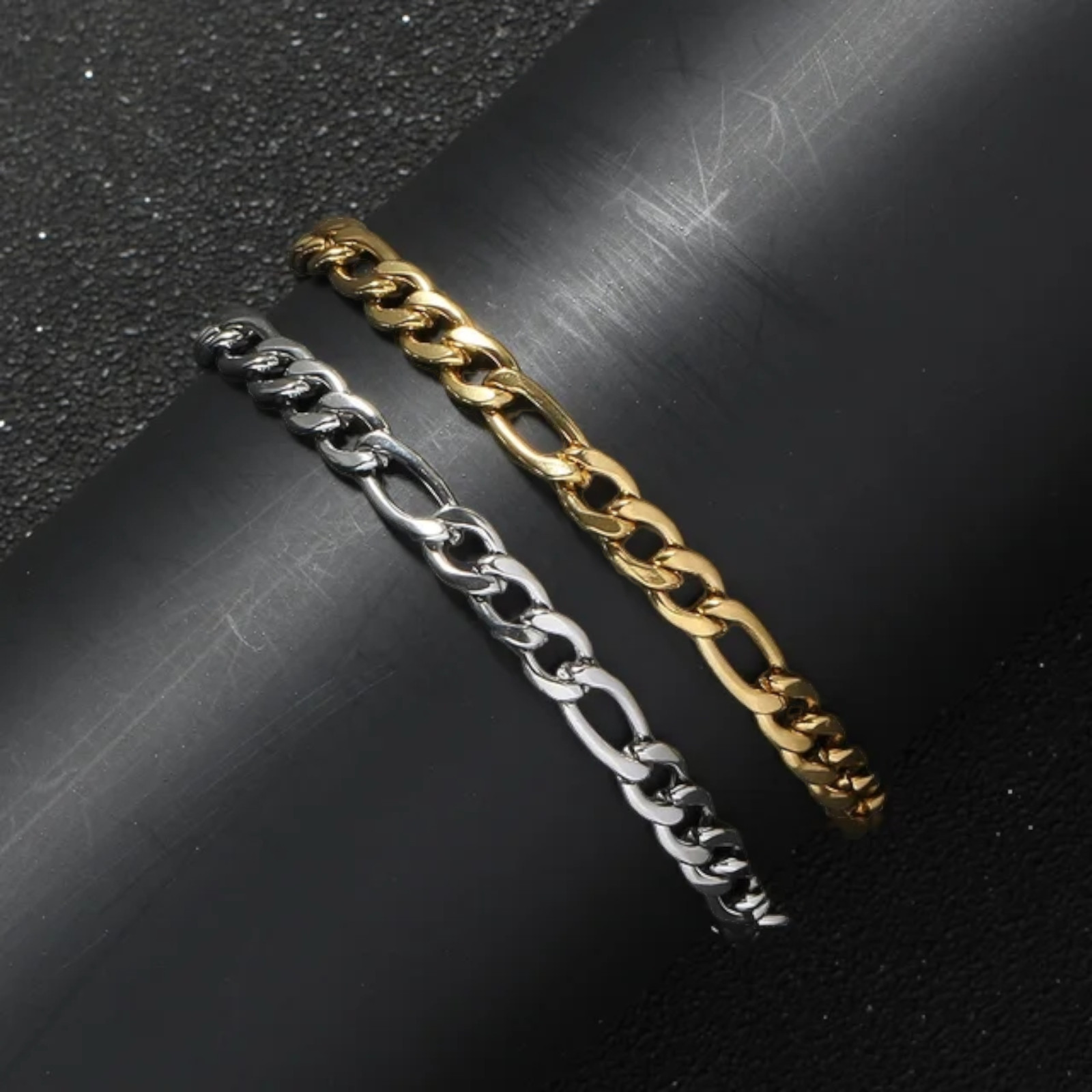 Stainless Steel Gold Plated Figaro Bracelet Unisex Hip Hop Jewelry 7in, 8in, 9in