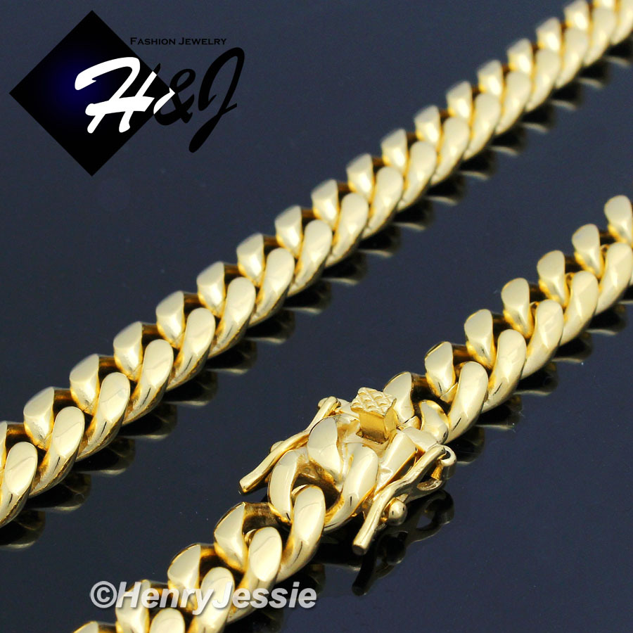 18-40″MEN Stainless Steel 10mm Gold Plated Miami Cuban Curb Chain Necklace*N154