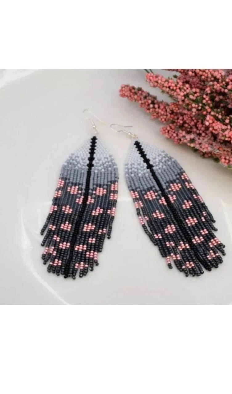 Tribal Earrings Native Large Boho American Seed Beads Handmade Earring