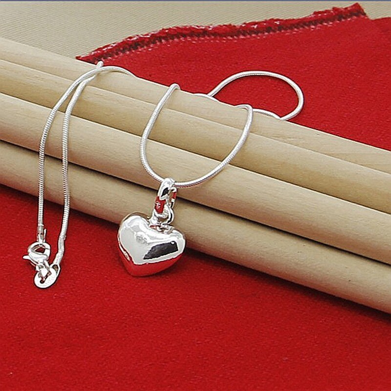 Shimmering Elegance 925 Sterling Silver Heart Pendant Necklace Chain Accessories
