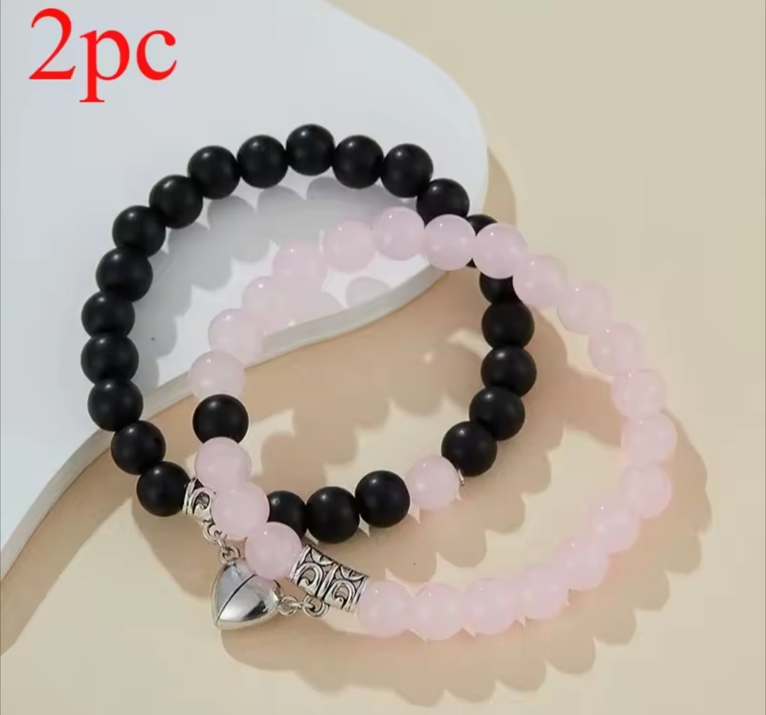 2pcs Magnetic Luminous Beads Bracelet Couple Lover Crown Heart Matching Bracelet